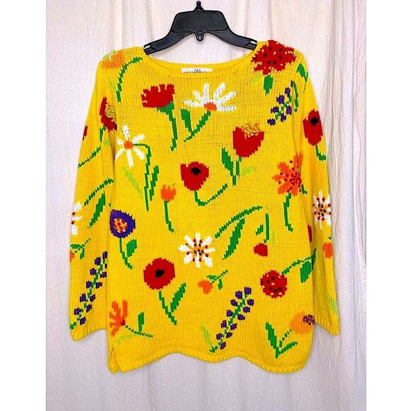 Vintage 1990s Marisa Christina Floral Sweater Cotton Blend Small Yellow Multi - Picture 10 of 10
